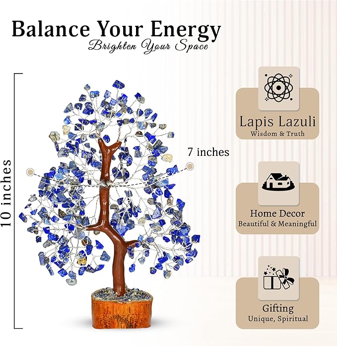 Lapis Lazuli Chakra Tree - Crystal Tree, Money Tree, Chakra Tree of Life, Healing Stone, Gemstones and Crystals, Crystal Tree for Positive Energy