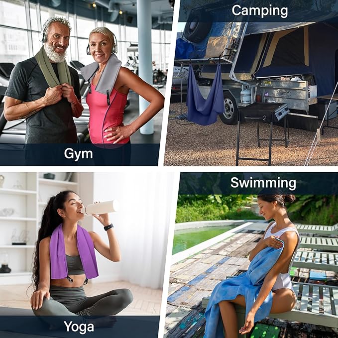 APEXUP Microfiber Travel Towel, Ultra Absorbent Quick Dry Towels, Lightweight Gym Sports Camping Towel for Workout, Yoga, Beach, Shower, Swimming (60"×30", Dark Blue)
