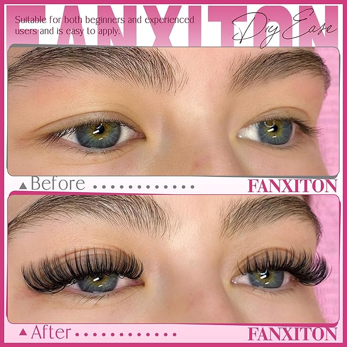 FANXITON Cluster Lashes 50D Lash Clusters D Natural Eyelashes Extensions 14-16mm Mix Individual Lashes Thin Band Lash Bond and Seal Tweezers Eyelashes Cluster for DIY Lash Extension