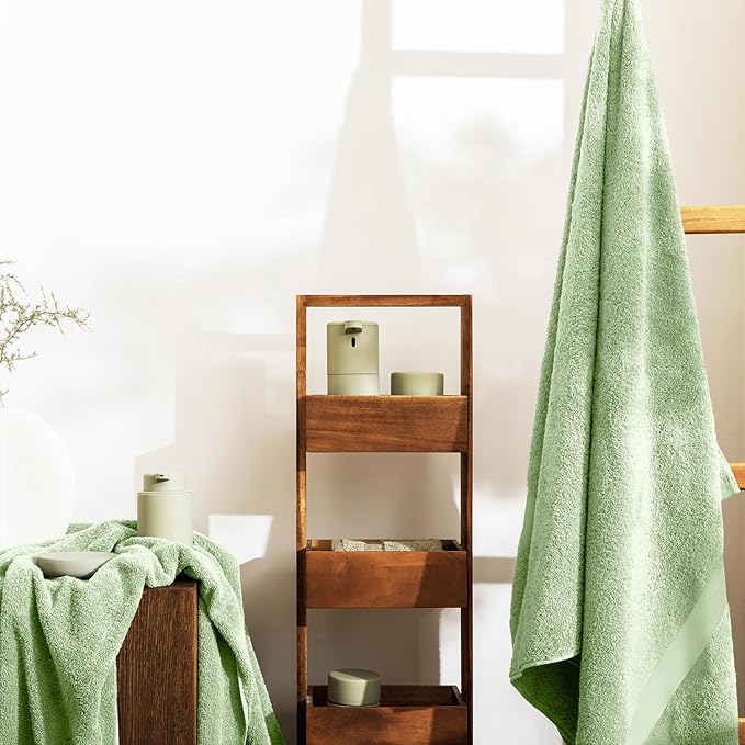 Oakias Premium Towel Set 600 GSM 8 Piece Green - 100% Ring Spun Cotton Highly Absorbent Towels Set - Super Soft Bathroom Towel Set - Hotel Quality Double Stitched Hem - Ideal for Hotels, Spa, Gyms