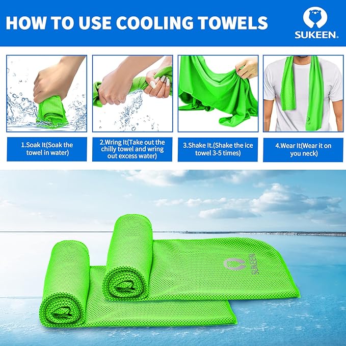 Sukeen [4 Pack Cooling Towel (40"x12"),Ice Towel,Soft Breathable Chilly Towel,Microfiber Towel for Yoga,Sport,Running,Gym,Workout,Camping,Fitness,Workout & More Activities