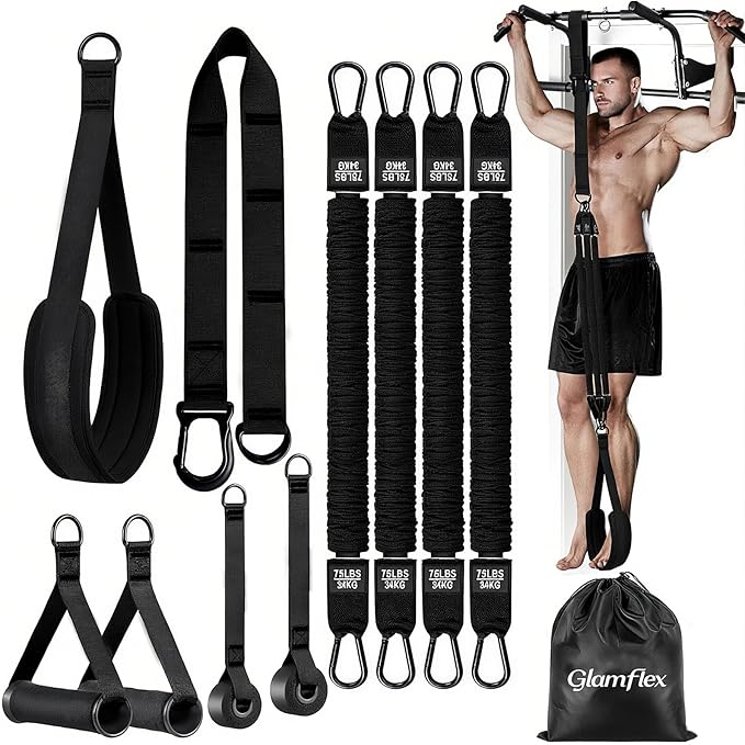 Adjustable Heavy Duty Pull Up Assistance Bands with Fabric Feet and Knee Rest - Pull Up Resistance Bands for Men, Women, and Seniors - Perfect for Dip and Resistance Strength Training Glamflex