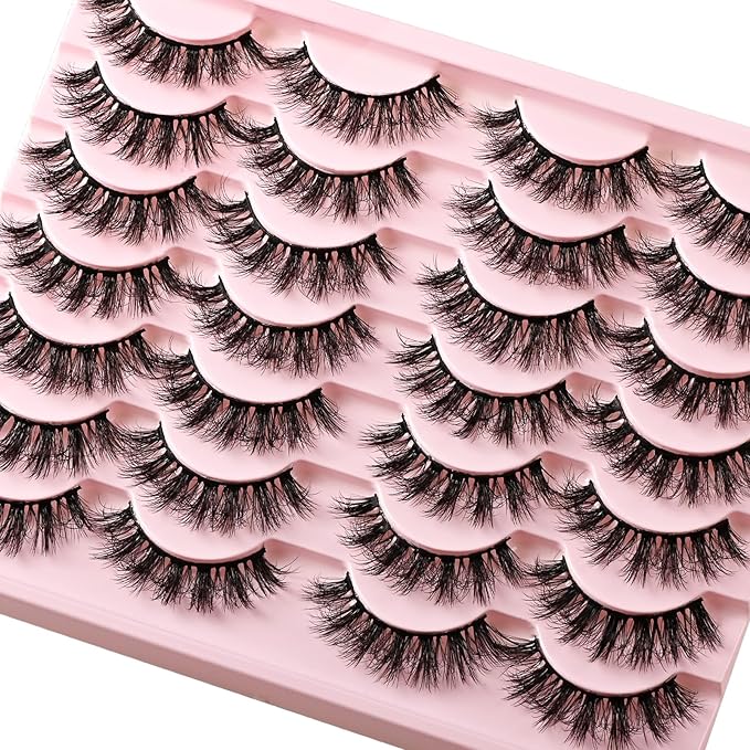 Lashes False Eyelashes Wispy Fake Mink Lash Strips Fluffy Natural Strip Eyelash 9-16mm Full Volume Lashes Natural Look 14 Pairs Wispies Medium Spiky Manga Pestañas for Women