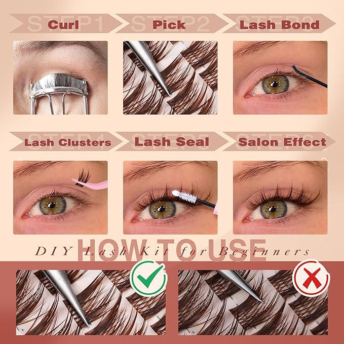 Focipeysa Brown Lash Clusters Wispy Eyelash Extensions Spiky Lash Extension Natural Eyelash Extension 10-16mm Eyelash Clusters Brown Fairy Individual Lashes Clusters C Curly DIY Salon Effect Lashes