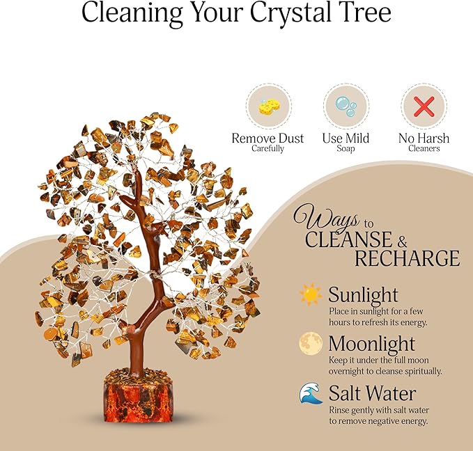 YATSKIA Tiger Eye Crystal Tree of Life, Healing Crystals Decor, Meditation Decor, Chakra Gifts, Crystal Gifts for Women