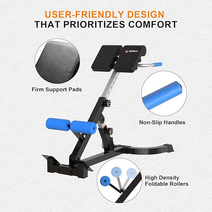 Roman Chair,Foldable Back Extension Machine,Adjustable Ab Back Extension Machine,Core Strength Trainer,Back Exercise Machine for Glute,Ab Workouts,Full All-in-One Body Workout&Home Gym Fitness
