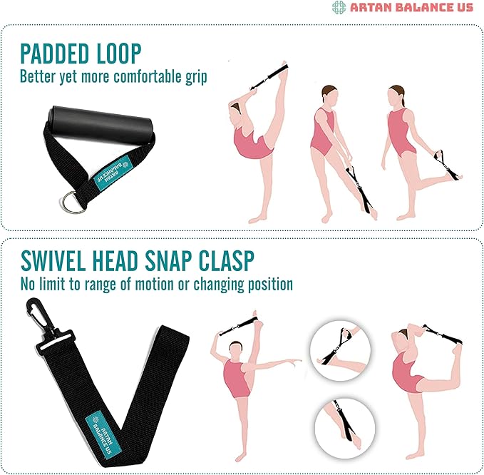 Dance, Cheerleading and Figureskating Trainer Stretching and Balance, 2 Pc. Set, Stretching, Disc Core Board and Flexibility Equipment Strap for Dance, Gymnastics, Turning, Stunt