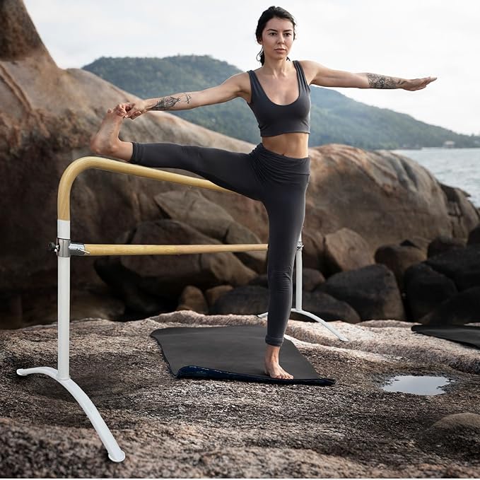 Ballet Barre Portable for Home or Studio, Height Adjustable Bar for Stretch, Pilates, Dance or Active Workouts, Single or Double Bar, Kids and Adults