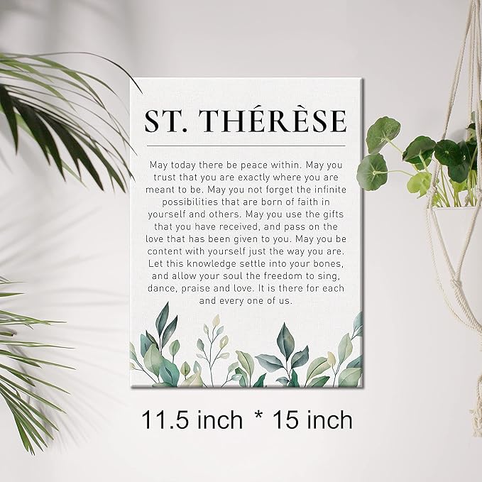 Literary Canvas Wall Art Inspirational Motivational St. Therese Quote May Today There be Peace Within Canvas Print Positive Canvas Painting Office Home Wall Decor Framed Gift 12x15 Inch