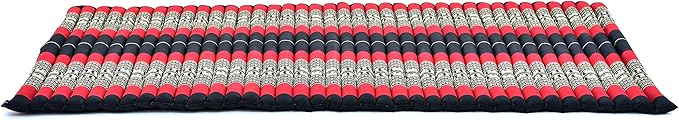 Leewadee - Kapok Roll Mat – Handcrafted Folding Sleep & Relaxation Mattress from Thailand, Ideal as Guest Bed, Camping Mat, Yoga Mat or Traditional Futon, 75 x 39 inches, Black Red