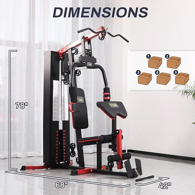 Fitvids Home Gym, Workout Equipment with Leg Press, Exercise Equipment for Home with Pulley System, Home Gym Equipment for Full