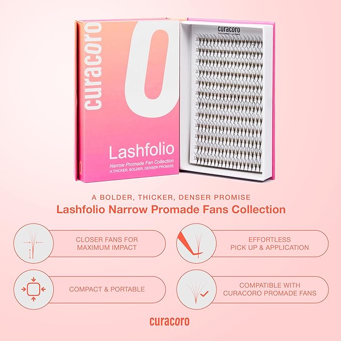 Curacoro LashFolio Double Spike Promade Fans, Handmade Volume Eyelashes, 5D To 10D, C CC D Curl, 0.03~0.07mm, 8-13mm Mix Length, Professional Long-Lasting Promade Lash Fans (7D-0.05 CC 8-13mm)