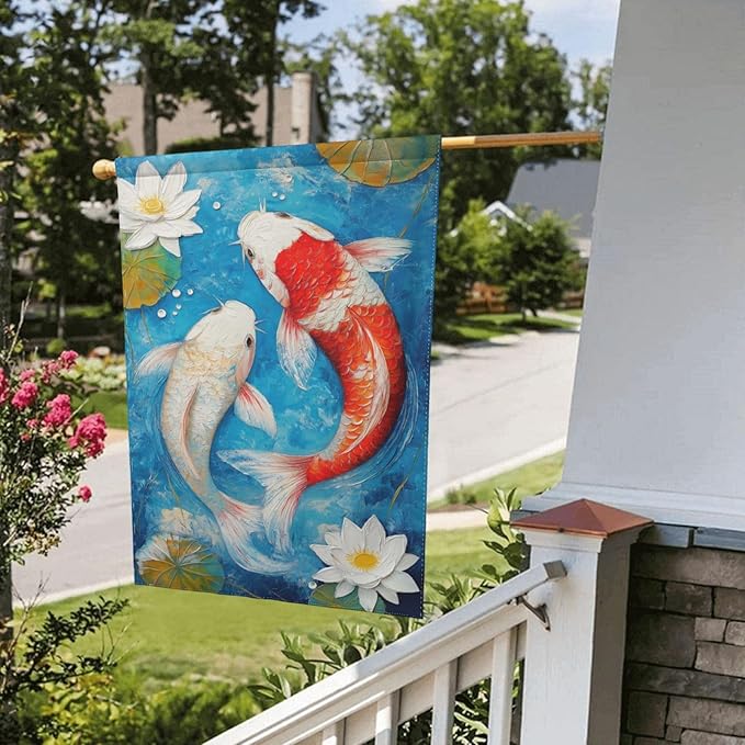 Koi fish Garden Flag 12x18 In Double Sided Yard Flags Lawn Sign Decor No Flagstand