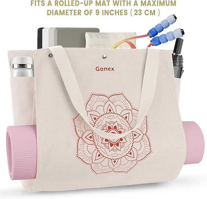 Gonex Yoga Mat Bag, Yoga Gym Bag Tote Bag with Multi Pockets For Women Men, Canvas Yoga Mat Carrier Take in Out Mat Easily For Pilates Travel Workout Office