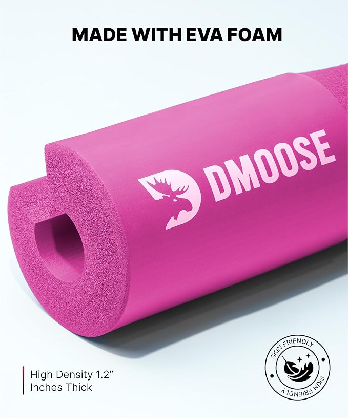 DMoose Fitness Barbell Pad for Hip Thrust, Squat & Lunges - Non-Slip Thick Foam Cushion for Neck and Back Support with Two Straps - Hip Thrust Pad for Leg Day - Fits All Olympic Bars and Smith Machine