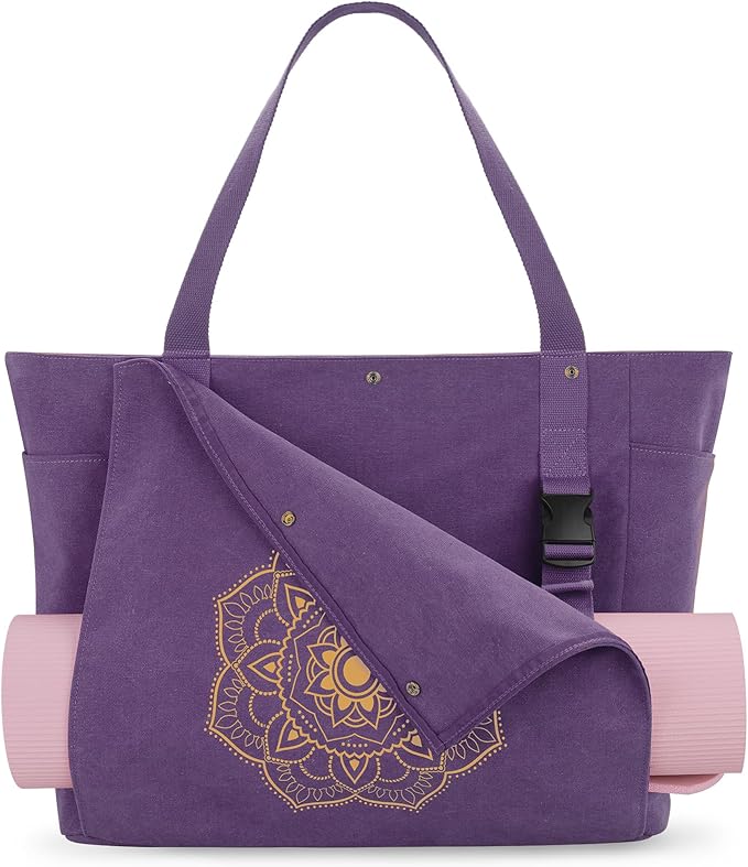 Gonex Yoga Mat Bag, Yoga Gym Bag Tote Bag with Multi Pockets For Women Men, Canvas Yoga Mat Carrier Take in Out Mat Easily For Pilates Travel Workout Office
