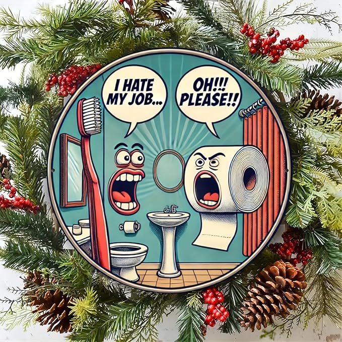 Room Decor 1pc Retro Aluminum Bathroom Sign, 8x8 inch Vintage Illustration, Humorous Toilet Theme Wall Art for Home, Office, Hotel Decor