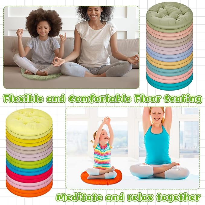 36 Pcs Round Floor Pillows 15.7 Inch Flexible Seating Pillows Chair Floor Cushions Reading Cushions for Kids Adults Classroom Home School Playing Supplies,18 Colors (Multicolor)
