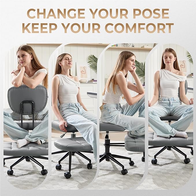 Ergonomic Cross Legged Office Chair, Criss Cross Chair for Meditation ADHD and Yoga, Home Office Desk Chair with Brake Wheels, Adjustable Height, Grey