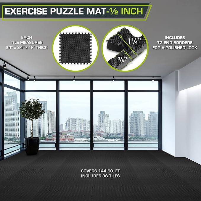 ProsourceFit Puzzle Exercise Mat ½ in, EVA Interlocking Foam Floor Tiles for Home Gym, Mat for Home Workout Equipment, Floor Padding for Kids