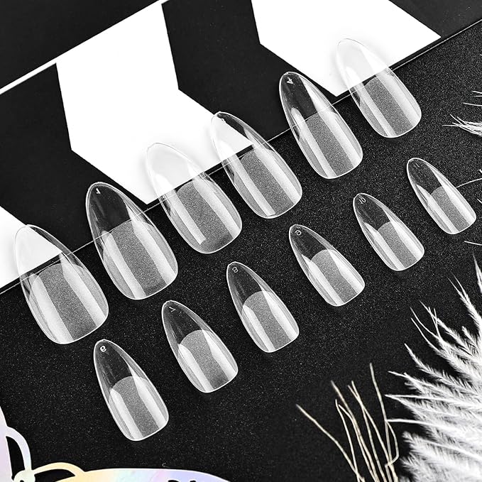 JODSONE Droplet Shape Nail Tips Soft Nail Gel Tips Full Cover Half Matte Clear Gelly Press on Flase Nail Tips for Extension Nail Manicure 12 Sizes 240Pcs