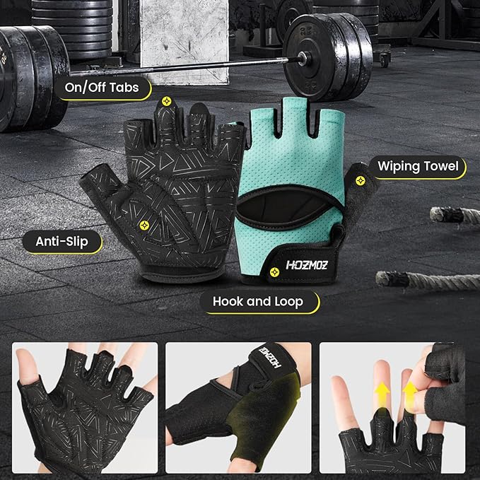 Ventilated Weight Lifting Gloves, Thick Padded Gym Gloves with Full Palm Protection & Grip & Shock Absorption for Women & Men's Fitness Training