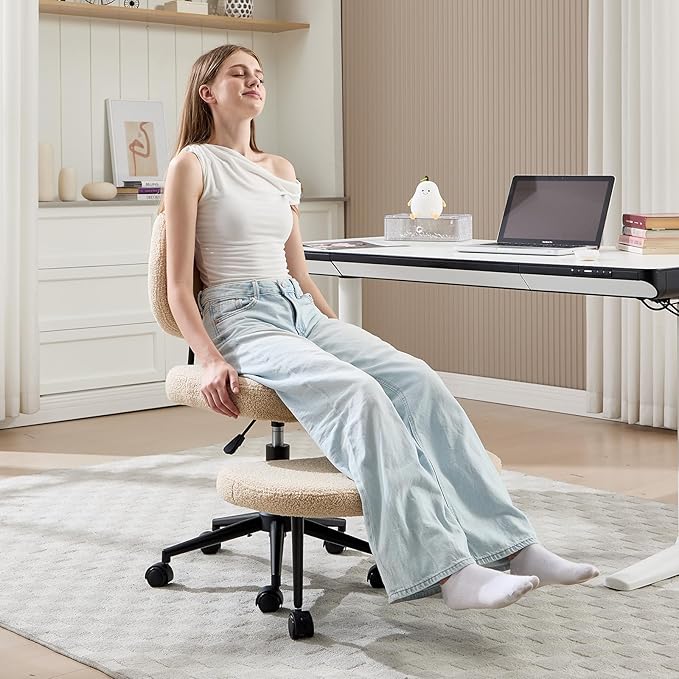 Ergonomic Cross Legged Office Chair, Criss Cross Chair for Meditation ADHD and Yoga, Home Office Desk Chair with Brake Wheels, Adjustable Height, Beige