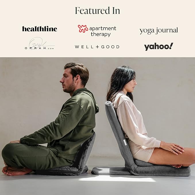 Mindful Modern Folding Pro Meditation Chair - Adjustable Meditation Seat with Back Support and Half Moon Buckwheat Meditation Cushion - Comfortable Mindfulness Living Room Floor Chair