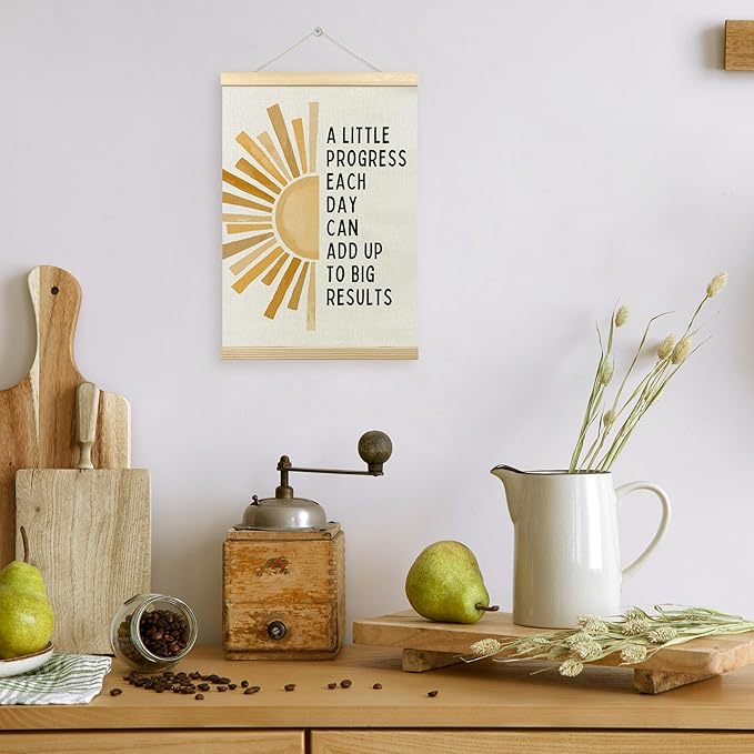 TLESKE Mental Health Inspirational Poster Hanger Frame, a Little Progress Each Day Special Education Wall Art Decor for Therapy Counseling Office Classroom Kids Room, Yellow Boho Sun Picture, 12x16