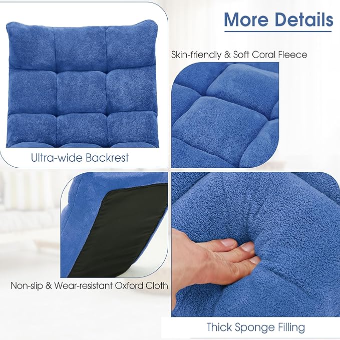 GORELAX Memory Foam Floor Chair, 14-Poistion Adjustable Floor Reading Gaming Chair Recliner, Folding Cushioned Meditation Chair with Back Support, Padded Lazy Sofa Chair for Adults, Kids (Blue)