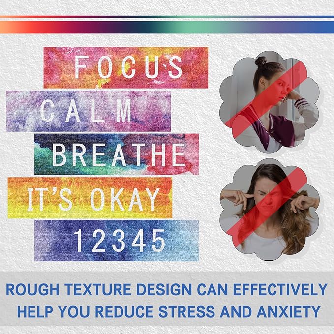 Crtiin 50 Pieces Anxiety Sensory Stickers for Anxiety Relief Items Mental Health Stickers Fidget Textured Strips for Office Classroom Desk Relieve Adult Stress(Classic Style)