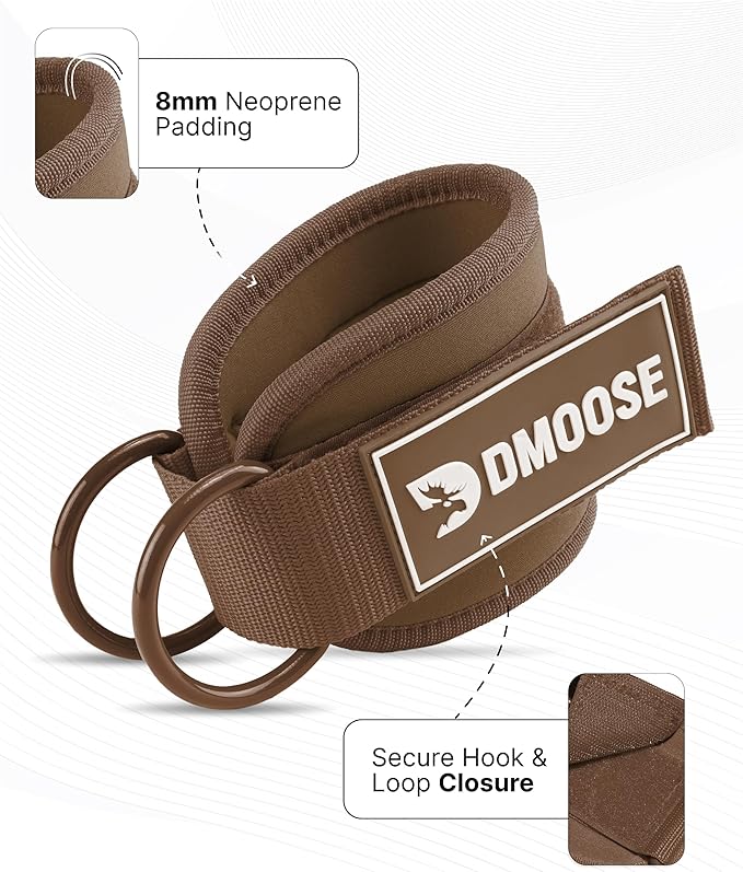 DMoose Fitness Ankle Straps for Cable Machines - One Size Fit with Premium Padding, Glute Kickback Ankle Strap for Women & Men, Cable Attachments for Gym, Booty Workouts, Leg Extension & Hip Abductors