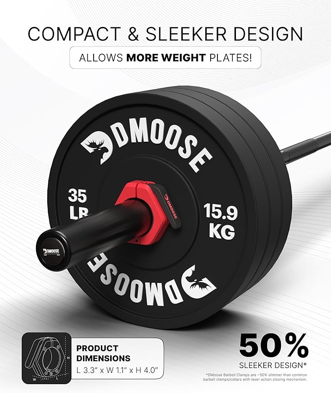 DMoose Fitness Barbell Clips 2 Inch (Pair) - Quick Release Olympic Barbell Clamps & Collars with Anti Slip TRP Grip for Secure Weightlifting and Powerlifting - Weight Clips for Bars at Home or Gym