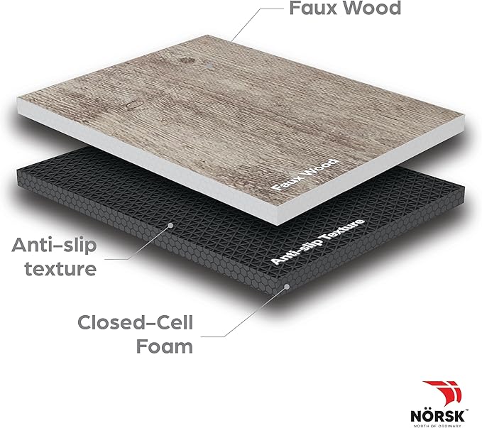 Décor by NÖRSK Reversible Interlocking Faux Wood Foam Floor Tiles, 24 X 24 X .47", 4-Pack, 16 Square Feet, Driftwood/Black