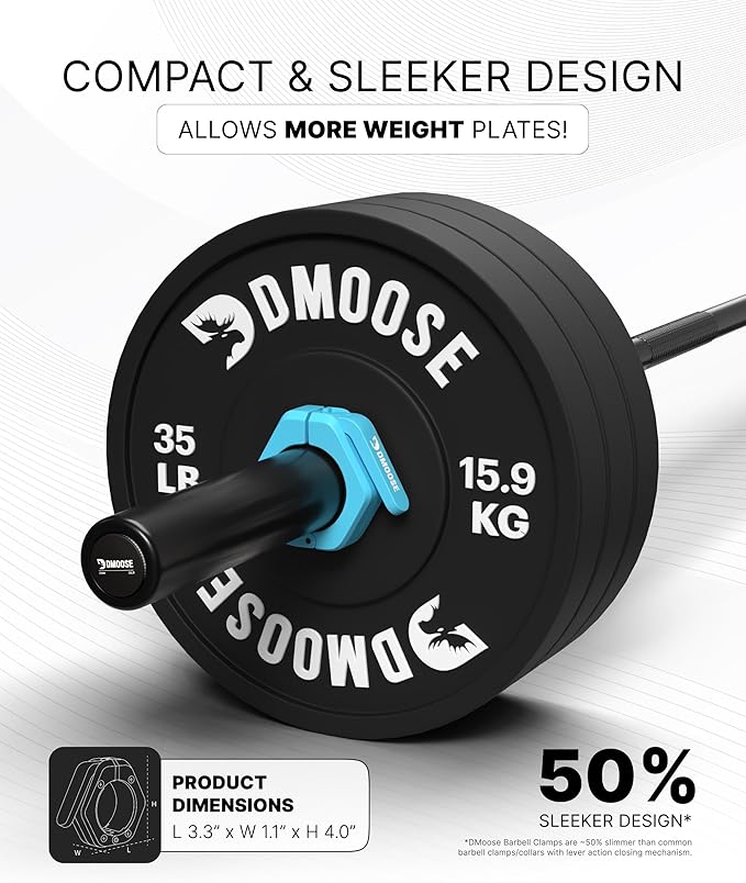 DMoose Fitness Barbell Clips 2 Inch (Pair) - Quick Release Olympic Barbell Clamps & Collars with Anti Slip TRP Grip for Secure Weightlifting and Powerlifting - Weight Clips for Bars at Home or Gym