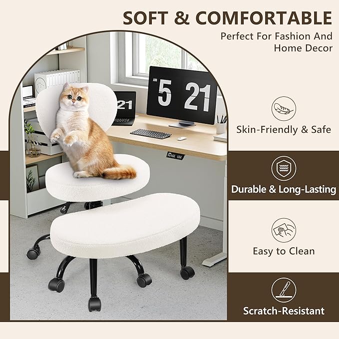 Ergonomic Cross Legged Office Chair with Wheels - Adjustable Height for Meditation, ADHD Desk & Yoga - Wide Criss Cross Design with Lumbar Support, Kneeling Chair - Off White