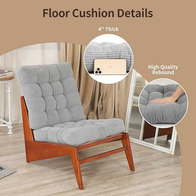 22 inches Meditation Pillow, 2 Pack Square Large Floor Cushions for Adults, Thick Corduroy Floor Pillows for Sitting, Yoga, Living Room, Sofa, Tatami, LightGrey