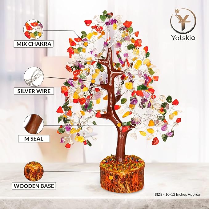 YATSKIA Mix Chakra Tree - Gemstone Tree of Life - Crystal Gifts for Women - Gemstones and Crystals - Crystal Trees for Positive Energy - Meditation Gifts