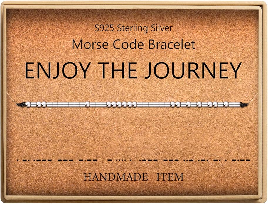 KGBNCIE Morse Code Bracelet for Women Sterling Silver Beads on Silk Cord Secret Message Fuck Friendship Inspirational Encouragement Bracelet Gift for Her