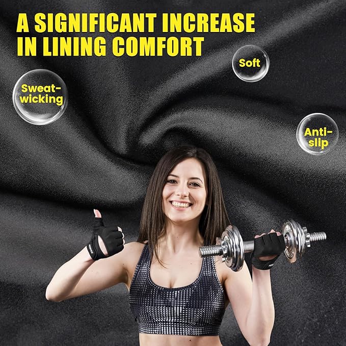 Ventilated Weight Lifting Gloves, Thick Padded Gym Gloves with Full Palm Protection & Grip & Shock Absorption for Women & Men's Fitness Training
