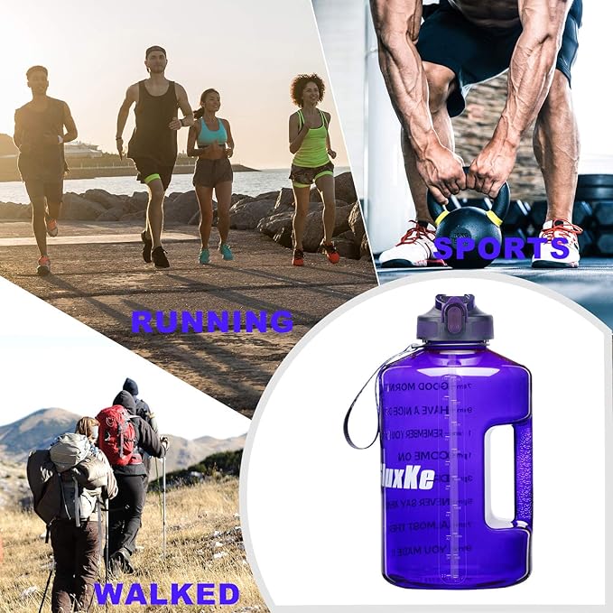 1 Gallon Motivational Sports Water Bottle with Time Marker, BPA Free 128oz Leak Proof Jug, Black, Plastic, 128 ounces, Fitness, Sports, Outdoor Activities