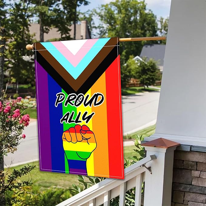 Pride Proud Ally Garden Flag 12x18 Inch LGBT Rainbow Garden Flag 3ply Polyester Double Sided for Outdoor House Yard Outside Garden Decor