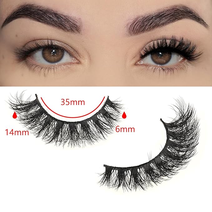FARRED False Lashes Natural Strip Eyelashes 14mm Wispy Cat Eye Lash Strips Full Volume Mink Eyelash Pack Natural Look 10 Pairs Thick Fluffy Mink Russian Pestañas Postizas for Women