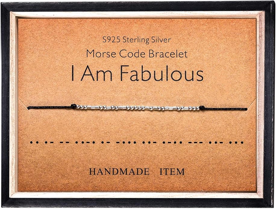 KGBNCIE Morse Code Bracelet for Women Sterling Silver Beads on Silk Cord Secret Message Fuck Friendship Inspirational Encouragement Bracelet Gift for Her