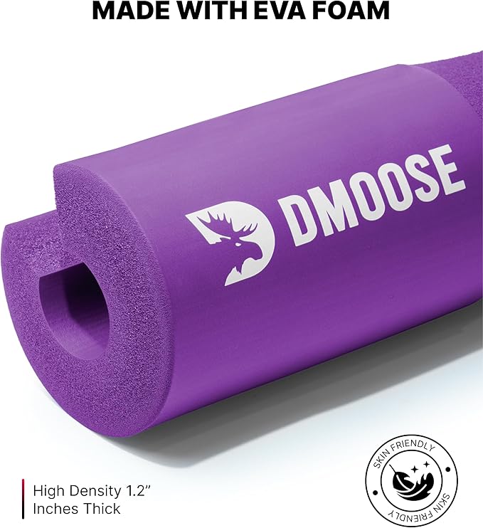 DMoose Fitness Barbell Pad for Hip Thrust, Squat & Lunges - Non-Slip Thick Foam Cushion for Neck and Back Support with Two Straps - Hip Thrust Pad for Leg Day - Fits All Olympic Bars and Smith Machine