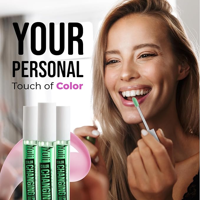 The Beauty Spy Yuli Color Changing Lip Oil - Korean Fruit Lip Gloss - pH-Reactive Formula with Argan Oil, Squalane, Shea Butter - Hydrate & Soften Lips, Glass Shine Effect (Green Plum)
