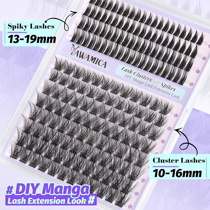 Lash Clusters Manga Eyelash Clusters Wispy Cluster Lashes with Spikes D Curl Cluster Eyelash Extensions 10-16mm Individual Lashes with 13-19mm Spikes Lashes DIY Anime Lash Extension Look by Yawamica