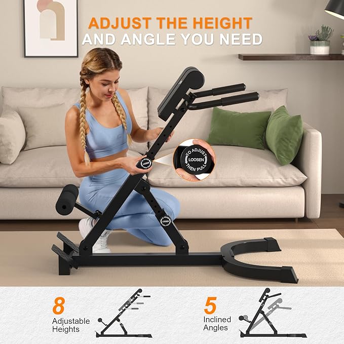 Roman Chair,Foldable Back Extension Machine,Adjustable Ab Back Extension Machine,Core Strength Trainer,Back Exercise Machine for Glute,Ab Workouts,Full All-in-One Body Workout&Home Gym Fitness