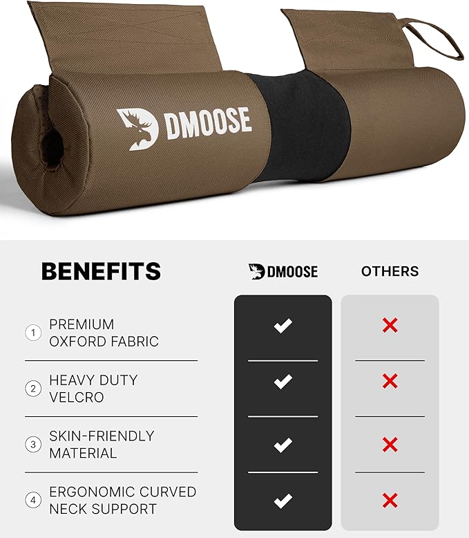 DMoose Fitness Barbell Pad for Hip Thrust, Squat & Lunges - Non-Slip Thick Foam Cushion for Neck and Back Support with Two Straps - Hip Thrust Pad for Leg Day - Fits All Olympic Bars and Smith Machine
