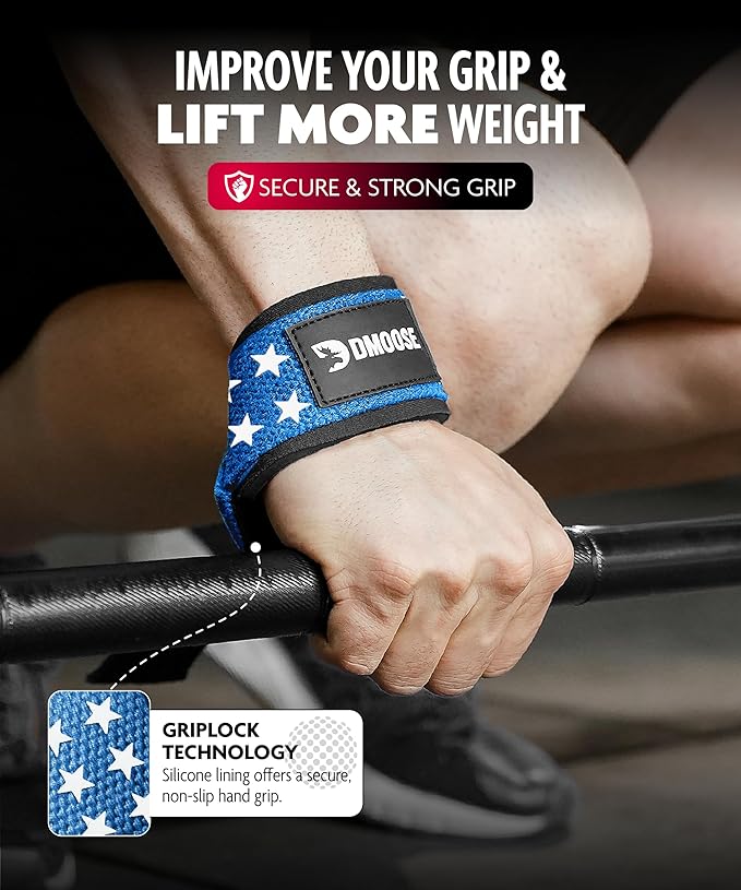 DMoose Fitness Lifting Straps 24" (Pair) - 5mm Padded Durable Wrist Straps for Weightlifting & Powerlifting - Cotton Lifting Strap with Silicone Grip for Men & Women - Deadlift Strap for Gym Workout